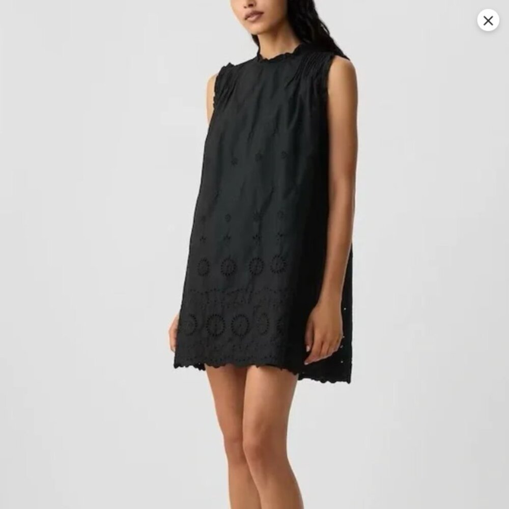 Black Sleeveless Mini Dress with Eyelet Detailing